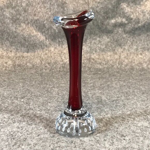 Vintage Glass Red Single Bud Vase Controlled Bubble Base - Picture 4 of 8